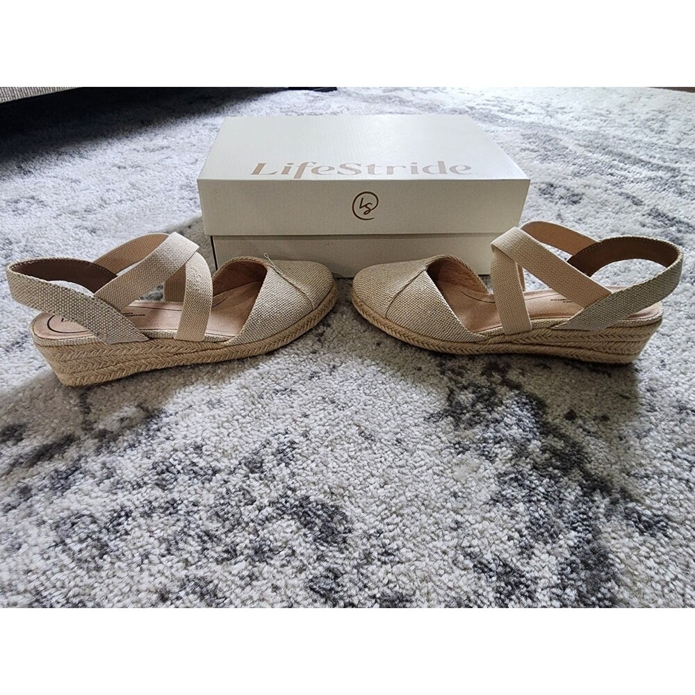 NEW Women's Kimball Wedge Espadrilles Natural Gold Canvas Fabric Size 8M - Picture 3 of 8
